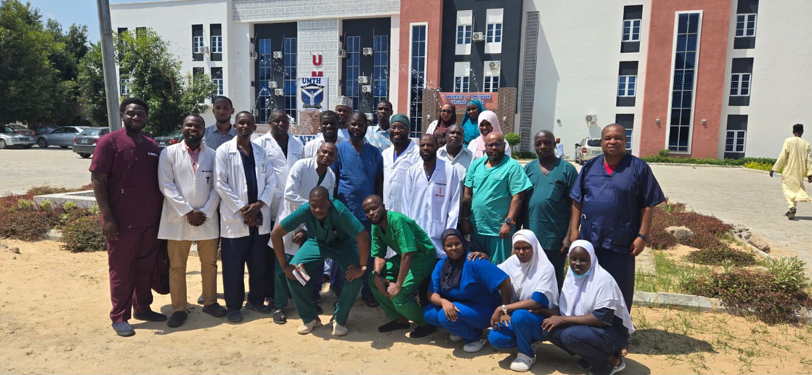 Clinicians and trainees gathered outside the University of Maiduguri Teaching Hospital